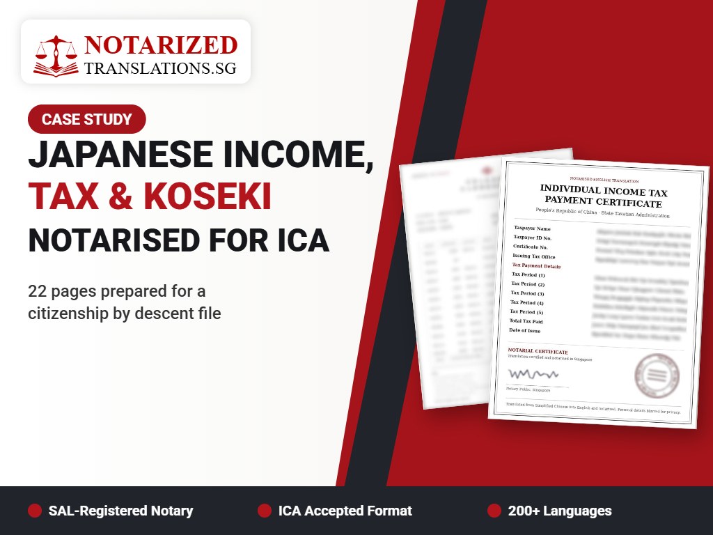 Citizenship by Descent from Japan: 22 Pages of Income, Tax and Koseki Evidence, Notarised for ICA